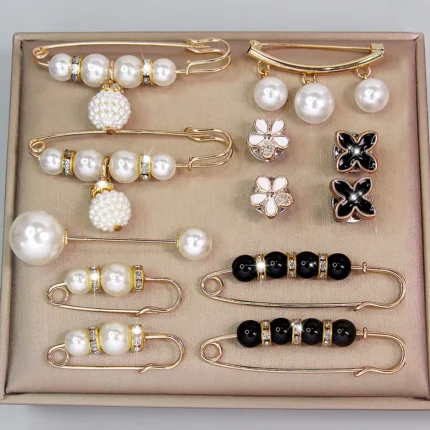 Pearl Waist Cinching Brooches (12 PCS) - Adjustable Anti-slip Metal Pins